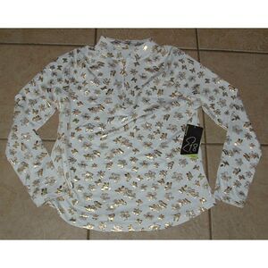 NEW NWT White Gold Foil Butterfly Sz Medium Stretchy Athletic Shirt EMERALD 18